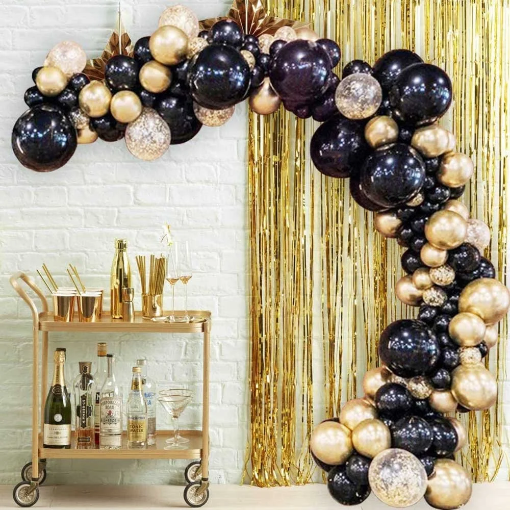 

90pcs Garland Arch Balloon Kit Black Chrome Gold Confetti Balloon Kit Wedding Birthday Decorations Photo Baby Shower