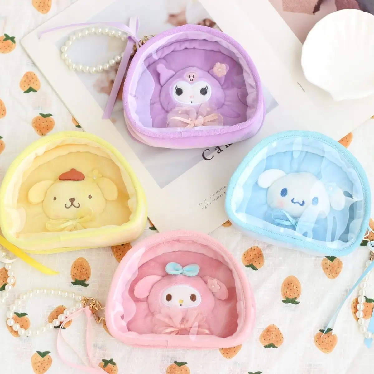 

Candy Color Cartoon Pearl Chain Japanese Style Transparent Bag Girl's Hand Jelly Small Bag PVC Women's Bag
