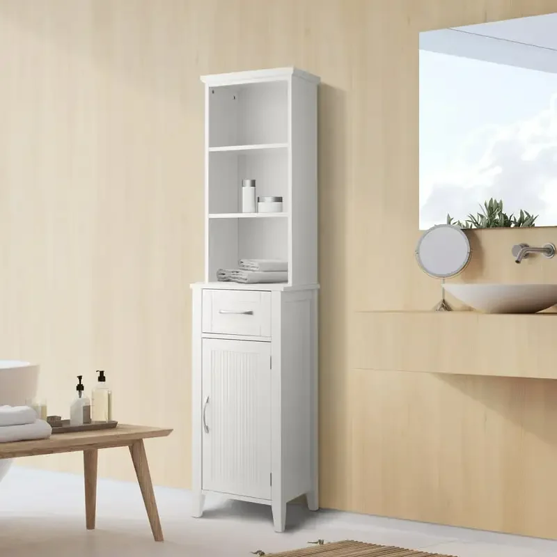 

Wooden Linen Storage Cabinet with Shelves, White