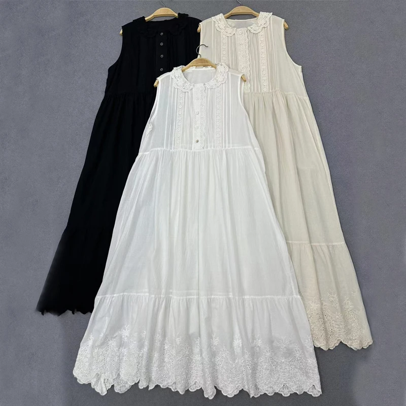 Женское платье с вышивкой Johnature повседневное свободное без рукавов вырезом