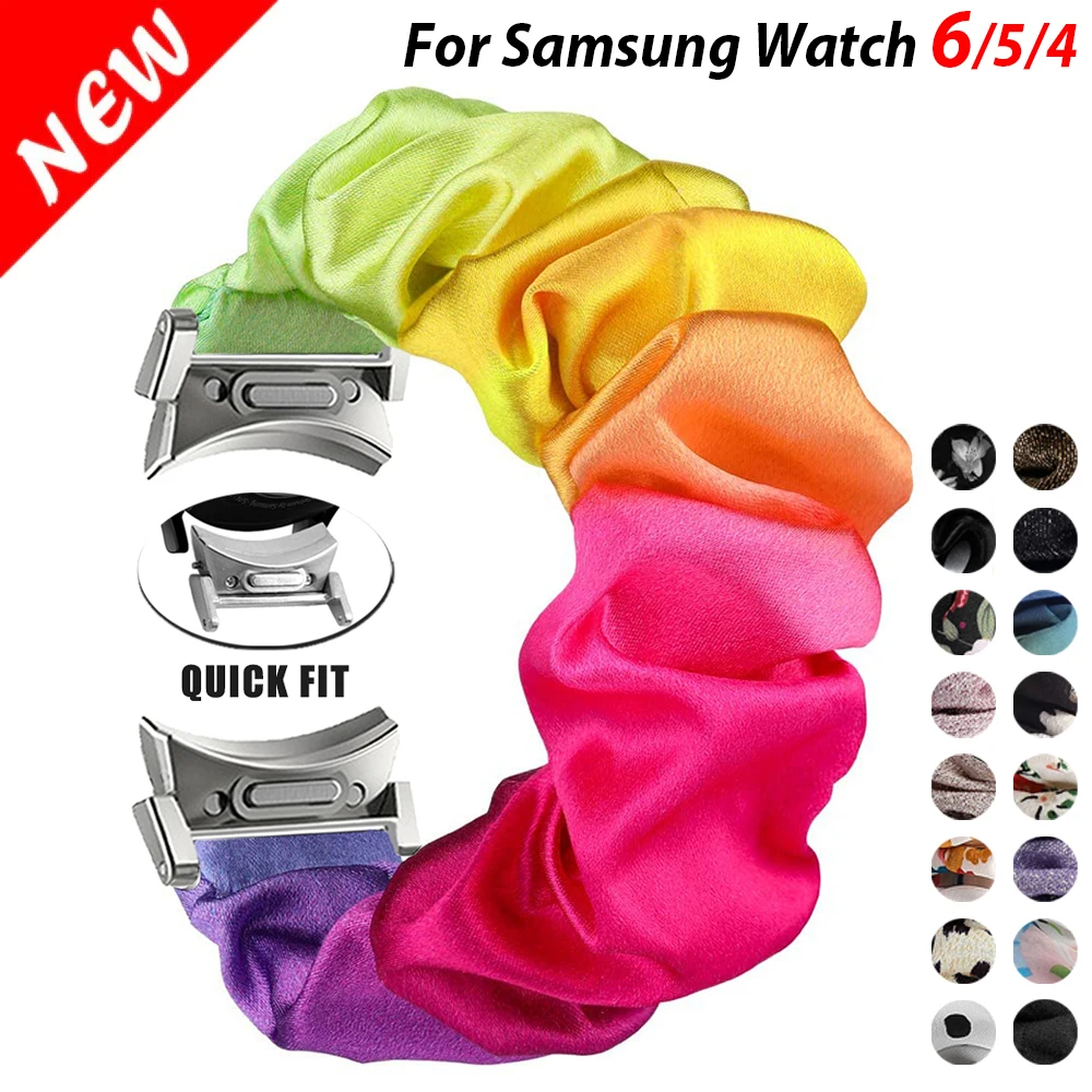

No Gaps Quick Fit Scrunchie Strap for Samsung Galaxy Watch 4/6 Classic 47mm 43mm 40mm 44mm Women Nylon Band Galaxy 5/4 Bracelet