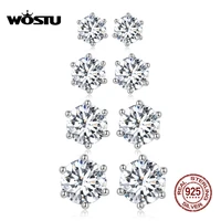 wostu 925 sterling silver shiny zircon stud earrings six prongs design small earrings for women wedding fine jewelry gift cte615