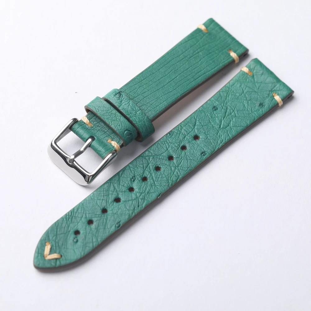 

Handmade South African Ostrich Leather watch Strap 18 19 20 21 22MM Ultra-Thin Soft Luxury Leather Men Watch Vintage Green