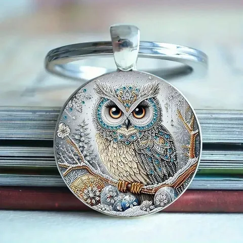 Стеклянный брелок сова нержавеющая сталь 2 штуки