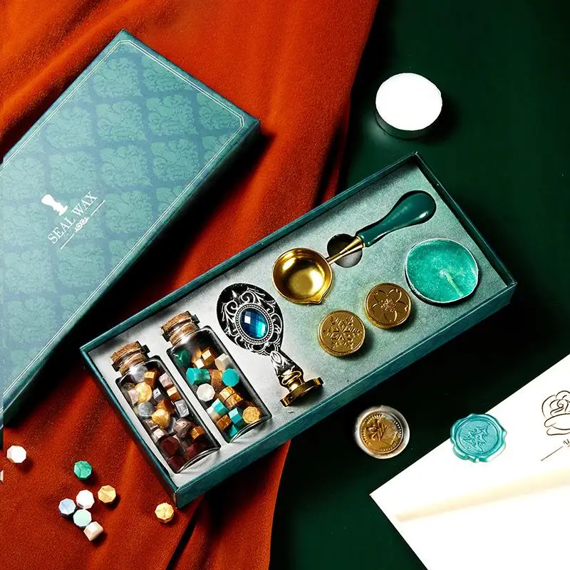 Vintage Wax Seal Stamps Box Kit Sealling Beads Spoon Set Pot Decorative Wedding Invitation Gifts DIY Craft Supplies |