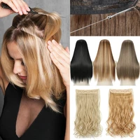 azir synthetic 24 inches no clips in natural hidden secret false hair piece hair extension long curly fish line hair pieces