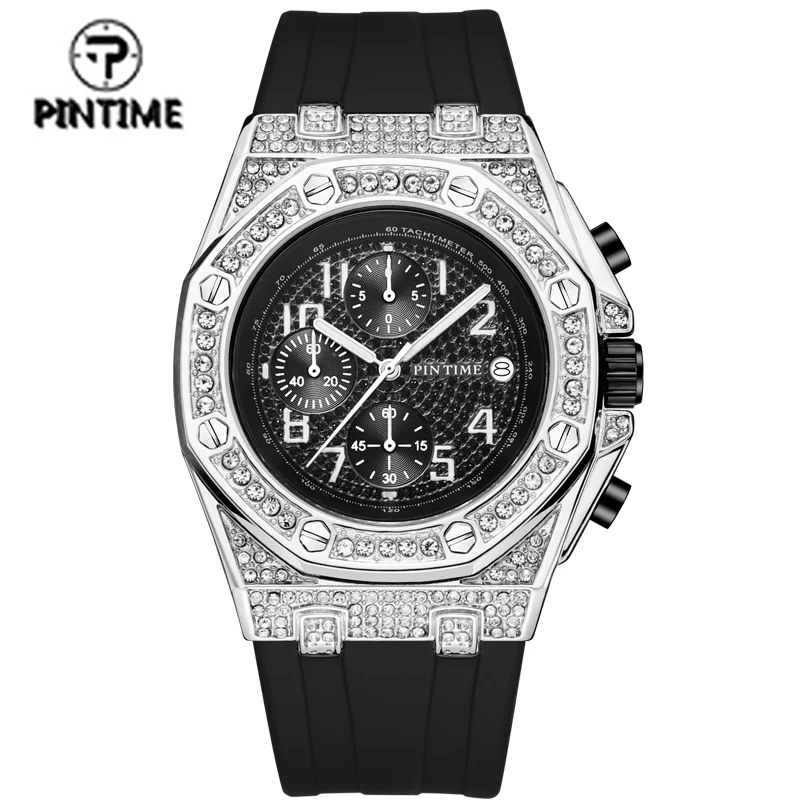 

Мужские часы-хронограф PINTIME, роскошные спортивные часы, мужские кварцевые деловые часы с силиконовым ремешком, мужские часы