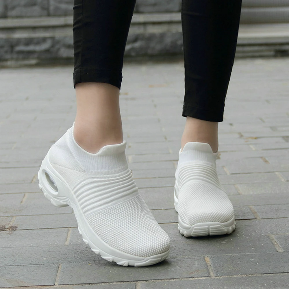 Women's Casual Slip on Shoes Fashion Stitching Cushioned Wedge Sneakers Walking Sports Shoes