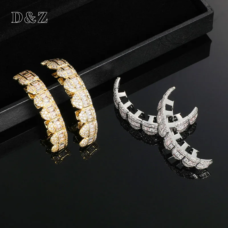 

D & Z новый камень багет хип-хоп Зубные коронки верхние и нижние грили ледяные кубические зубные шапочки для косплевечерние Вечеринка раппер ...