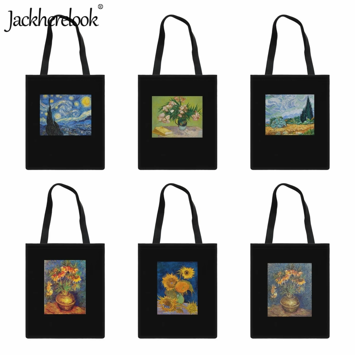 Купи Jackherelook Starry Sky Sunflower Oil Painting Shoulder Bag for Women Fashion Trend Handbag Casual Travel Canvas Shopping Bag за 401 рублей в магазине AliExpress