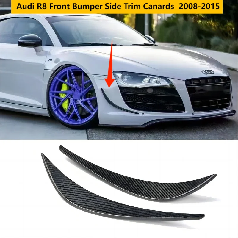 

R8 2PCS Carbon Fiber Front Bumper Side Trim Canards Splitter Flaps Spoiler For Audi R8 V8 V10 2008-2015 Car Styling FRP