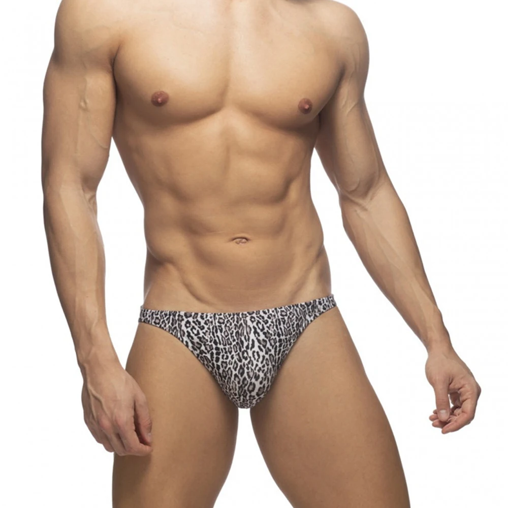 

Men\\'s Swimming Trunks With Push Pad Leopard Print Bikini Low Waist Sexy Thongs Fashion Beach Surfing Sport Bathing Suit Man