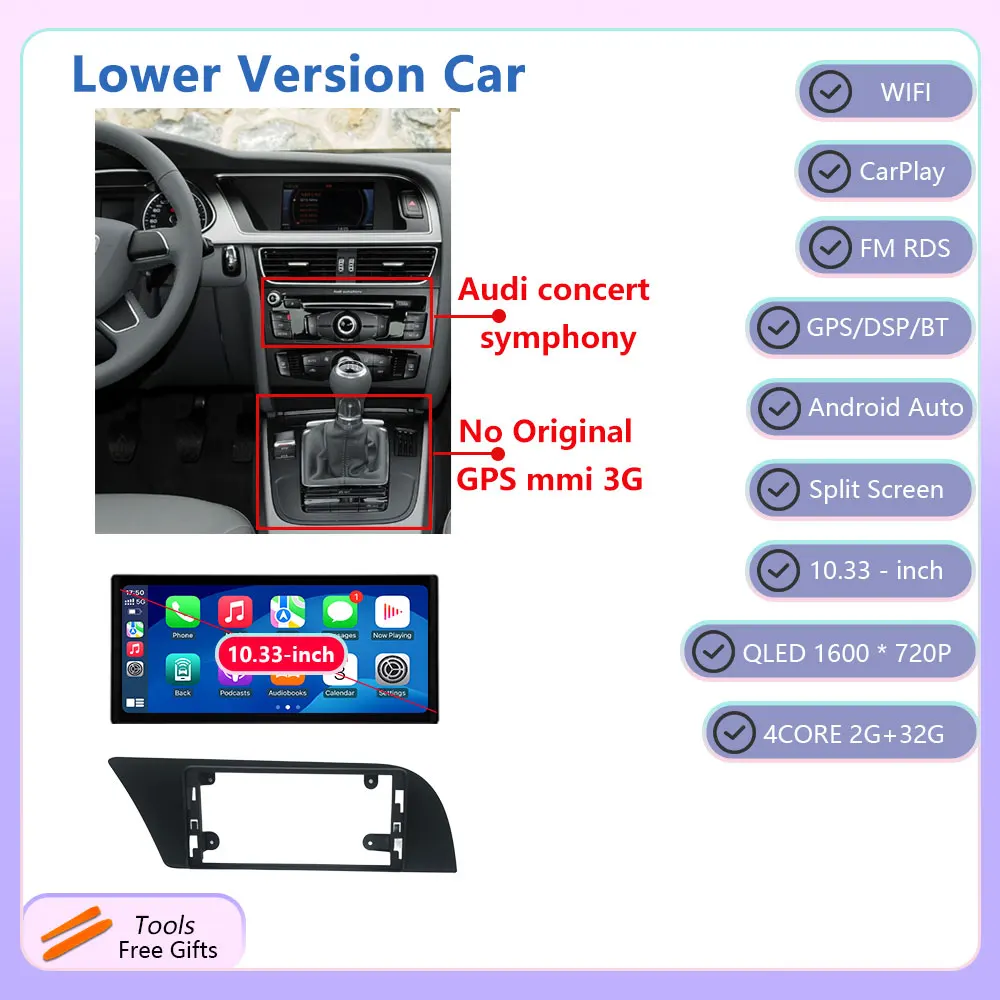 

Автомобильный радиоприемник Android для Audi A4 A5 2009-2016 Мультимедийный плеер Беспроводной экран Carplay Авторадио Стерео GPS Navi DSP 4G WIFI