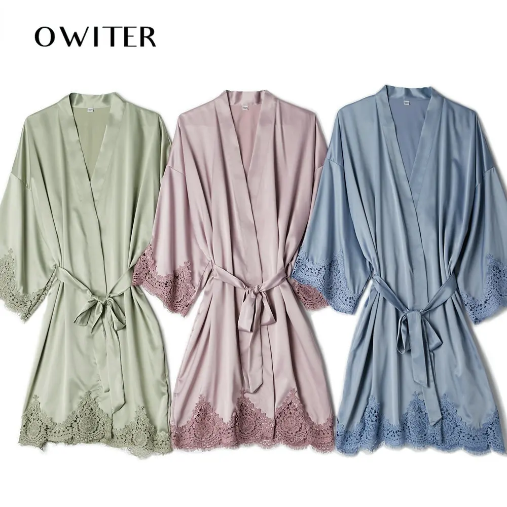 Bridesmaid Robe Women Matt Satin Lace Robe Bride Robe Bridal Wedding Satin Robe Bathrobe Sleepwear Plus Size Robe