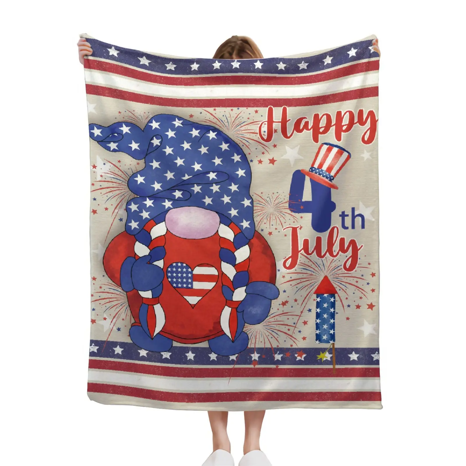 

KACISSTY American Flag Blanket Happy 4th July Independence Day Gnomes Throw Blankets Fluffy Quilts for Home Decor Dropshipping