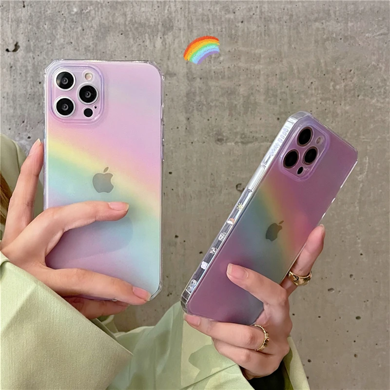 

Colorful Rainbow Transparent Case For iPhone 13 12 11 Pro Max Mini X XS XR 7 8 Plus SE 2020 Soft Silicone Shockproof Clear Cover