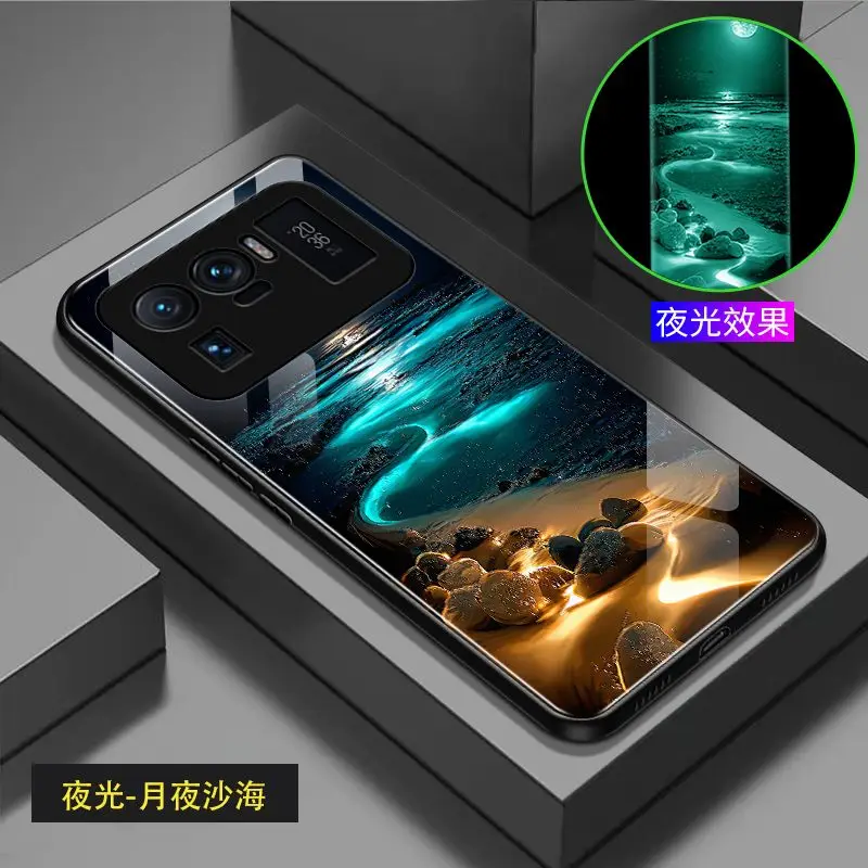 

Светящийся чехол для телефона из закаленного стекла для Xiaomi 11 Ultra, чехол с изображением пляжа, светящийся Темный чехол для Xiaomi 11 Pro Lite, чехол