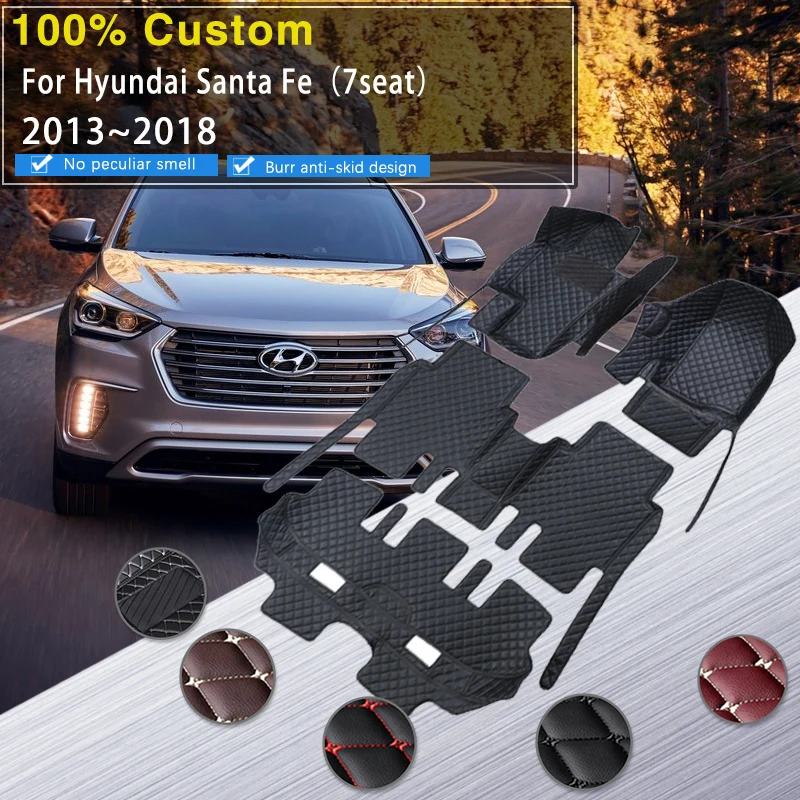 

Кожаные автомобильные коврики для Hyundai Santa Fe TM 2013 ~ 2018, 7-местные водонепроницаемые подкладки, автомобильные аксессуары