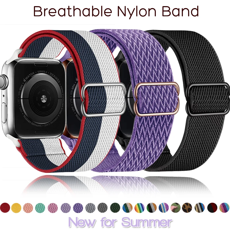 

Stretchy Solo Loop Nylon Strap for Apple Watch Elastic Band 42mm 44mm 41MM 45MM 38MM 40MM for iWatch Series 7/SE/6/5/4/3/2/1