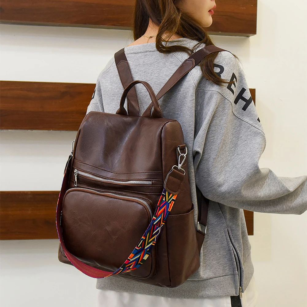 Women Large Capacity PU Leather Anti-theft Casual Backpack Fashion Satchel Bags