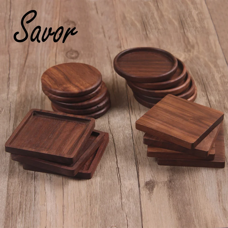 

Tea Coffee Cup Pad Placemats Decor Walnut Wood Coasters Durable Heat Resistant Square Round Drink Mat 1 Pcs Bowl Teapot