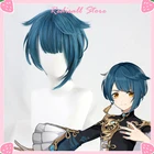 Синтетический парик Genshin Impact Xingqiu Xing Qiu для косплея, короткие синие короткие термостойкие волосы для взрослых, мужчин, женщин, мужчин, Бесплатная шапка на Хэллоуин