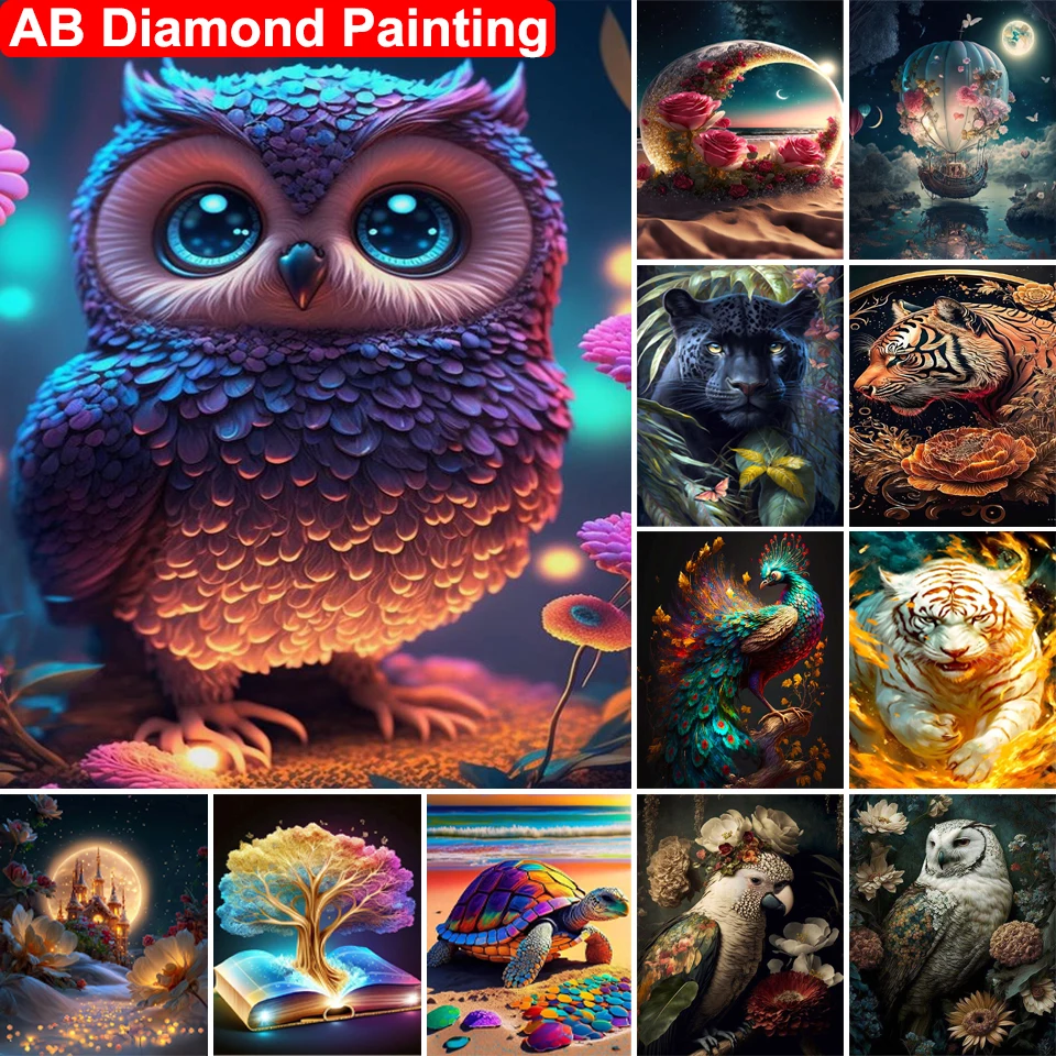 

Животное тигр Сова AB алмазная живопись 5D DIY Алмазная вышивка пейзаж мозаика Стразы Картина Набор для вышивки крестиком домашний декор