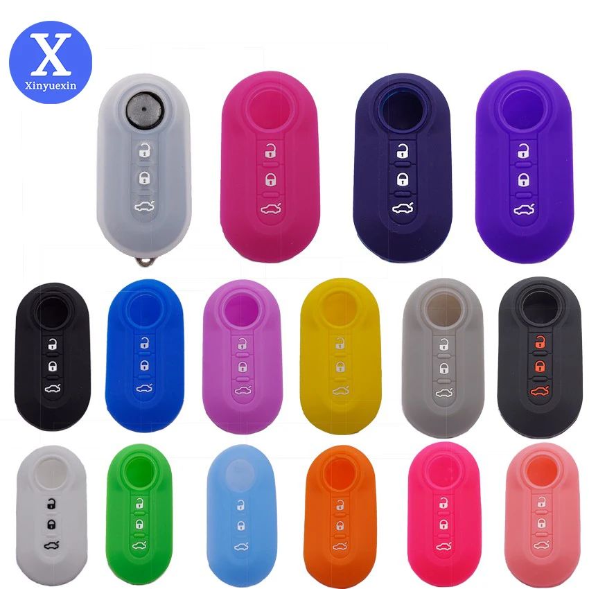 Xinyuexin 3 Buttons Silicone Car Key Case Cover for Fiat 500 Flip Folding Remote Key Shell for Fiat Punto Panda Car Accessories