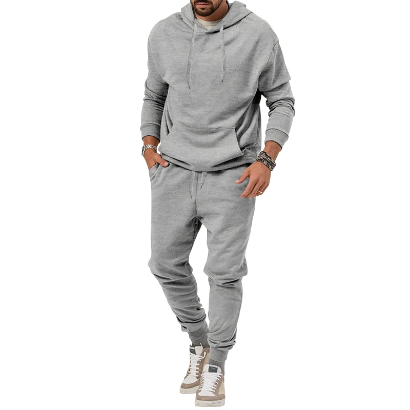 Fashion Brand Men Solid Hoodies Set Brushed Men's Casual Hoodies Sweatshirts Street Suit Trendy Pullover Sweatpants Male
