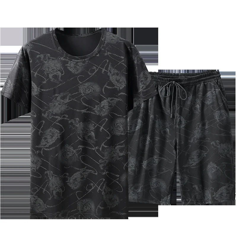 

jogging homme 2023 Summer Men's T-shirts 2-pcs Tracksuit set Casual Oversize 10XL 11XL fatty shorts elasticity Male Streetwear