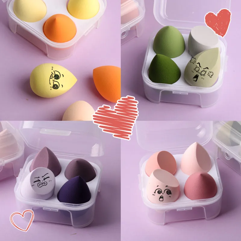 

4 Pcs Soft Beauty Makeup Ball Wet & Dry Beauty Egg Hydrophilic Non-Latex Sponge Makeup Puff with Box Makeup Tools