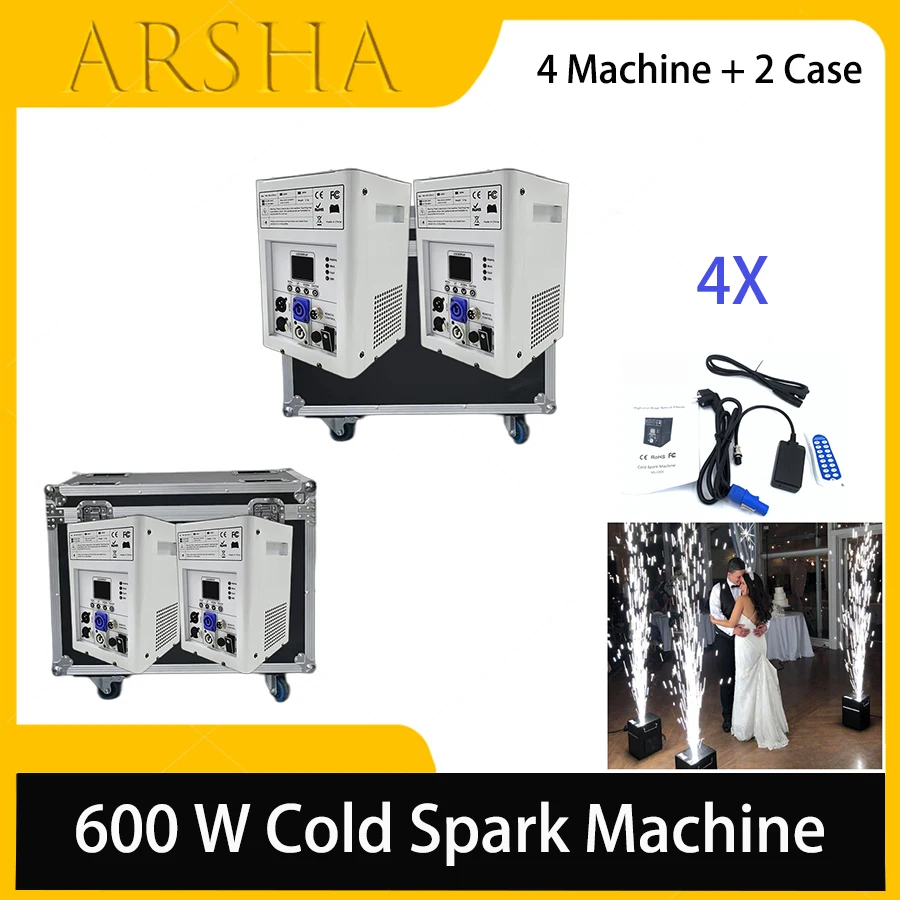 

4 PCS 600W Cold Sparks Machine With 2 Flight Case DMX Remote Control Fireworks Fountain Sparkler Machine Spray 5M