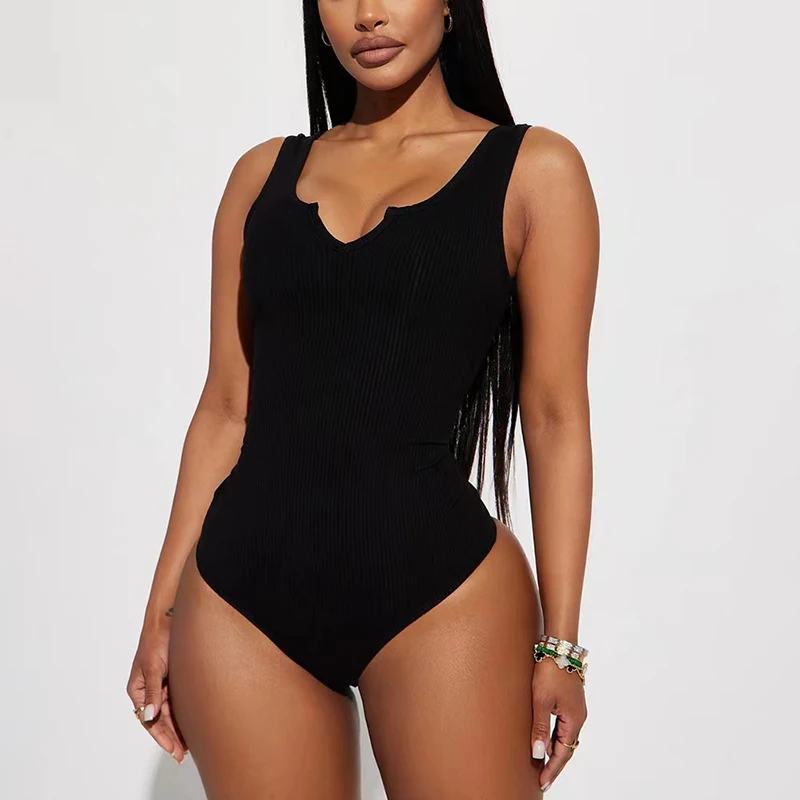 Комбинезоны женские с V-образным вырезом пикантные модные облегающие однотонные