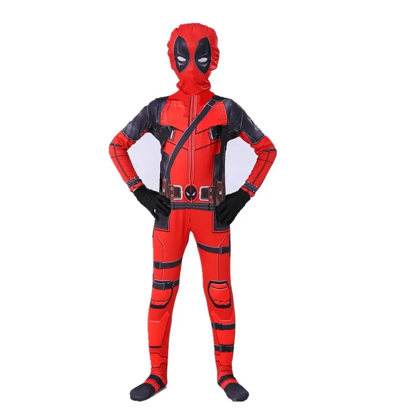 Adult Deadpool Costume Men Women Kids Cosplay Mask Suit Jumpsuit Backpack Knif Accessories Superhero Halloween Child