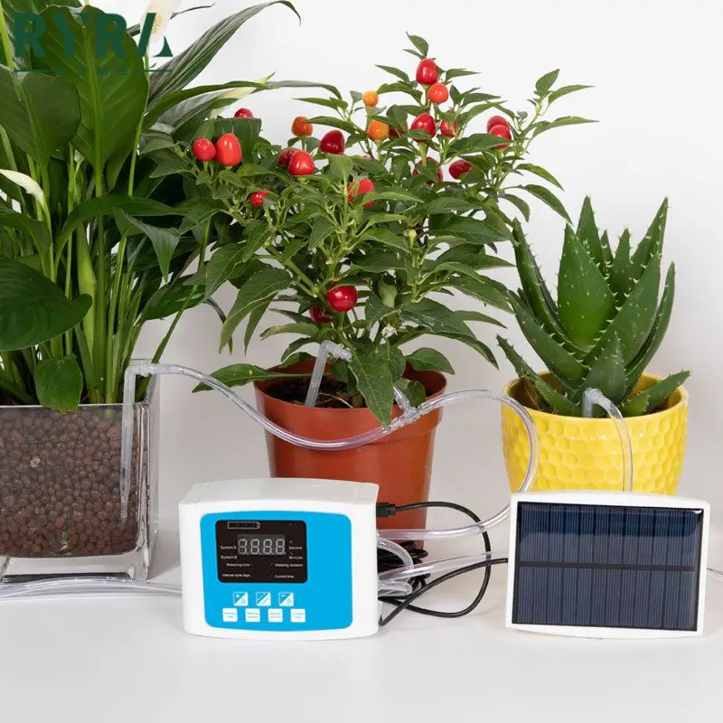 

Система капельного орошения сада с двойным насосом, умный автоматический таймер для полива растений, с зарядкой от солнечной батареи