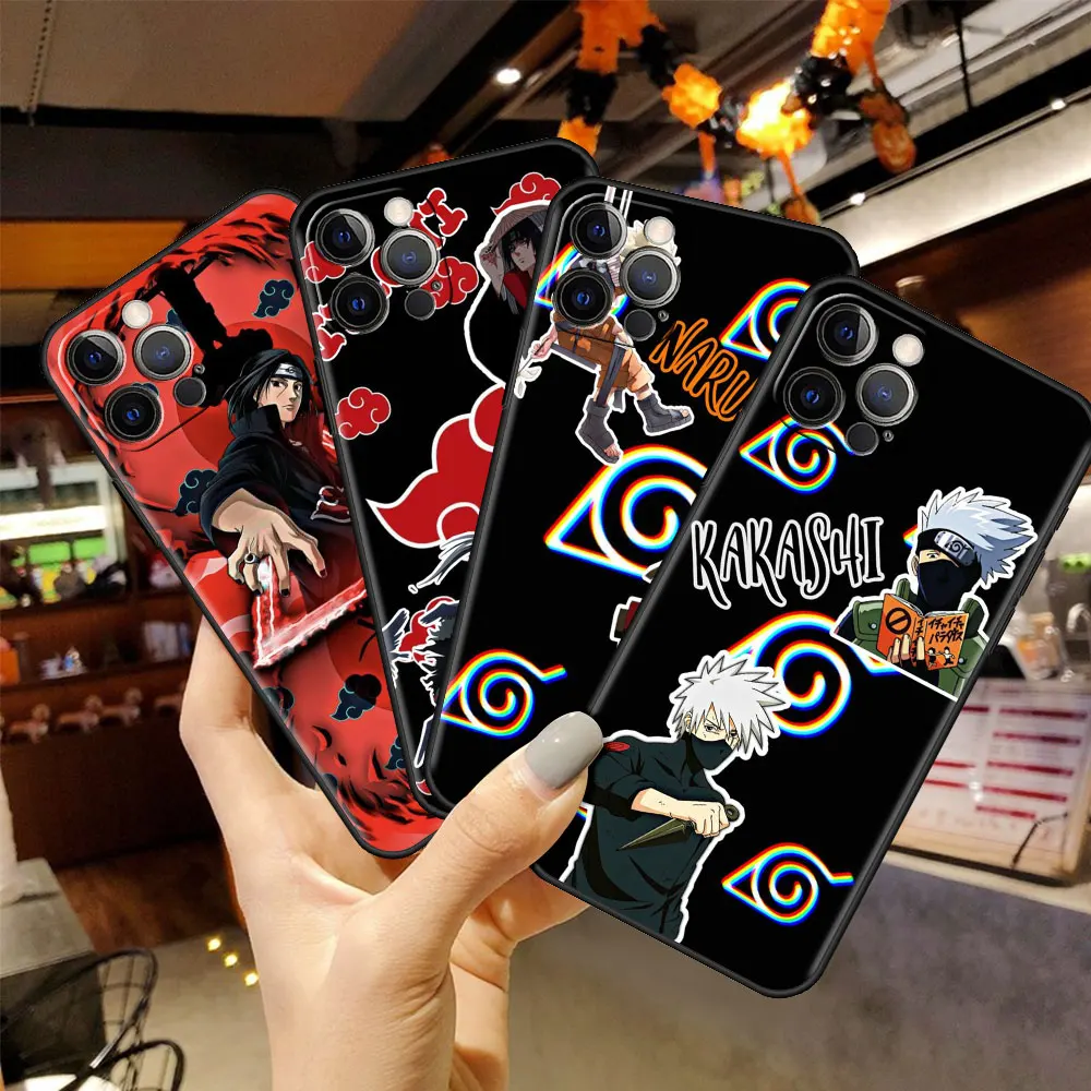 

Mobile Phones Case for Apple iPhone 13 Pro 11 12Pro 7 8 Plus SE Black Silicone XR X XS 6 6S Celular Cover Anime N-arutos