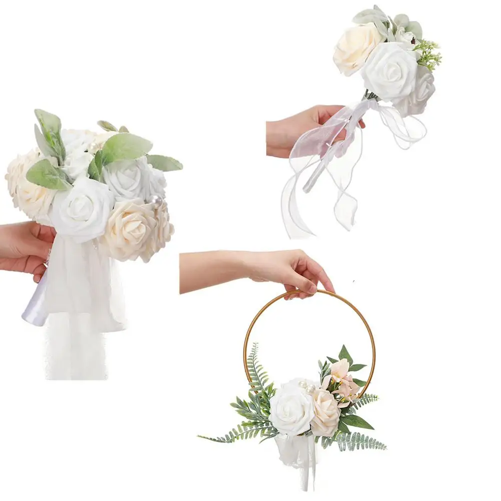 

Portable Bridal Artificial Rose Holding Flowers Wreath Wedding Party Decorations For Bride Bridesmaids