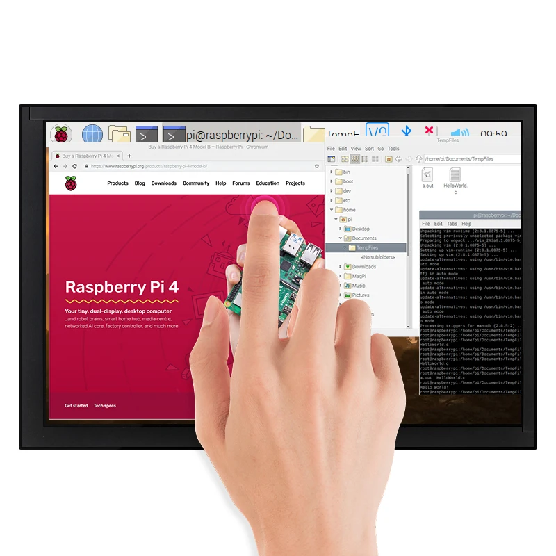 Фото 10,1 дюймовый емкостный ЖК-дисплей Raspberry Pi 4B с сенсорным экраном, 1280x80 0 дисплей с акриловым держателем монитора для Nvidia Jetson Nano №4