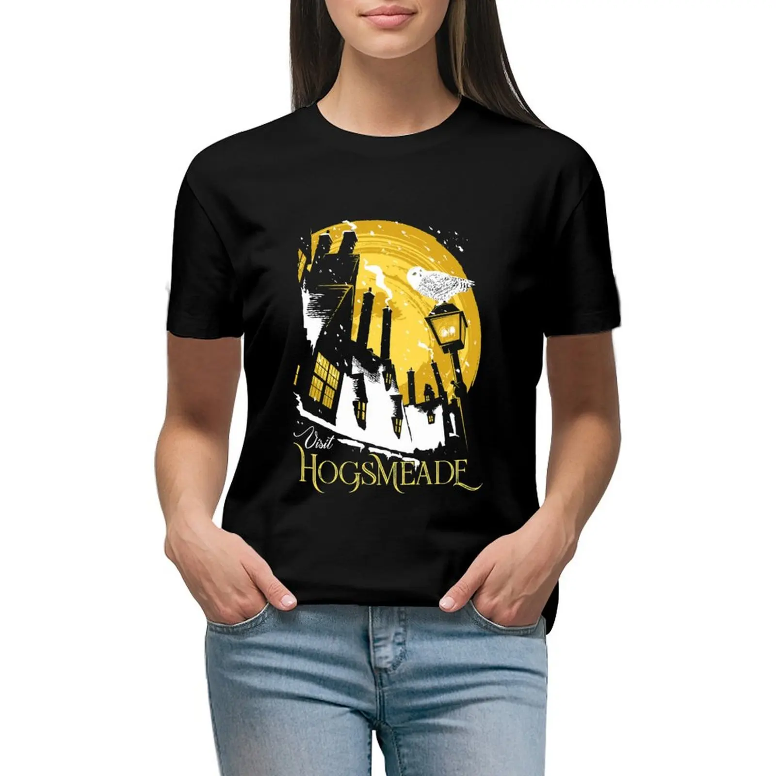 Посетите Hogsmeade желтая футболка женская одежда женские топы