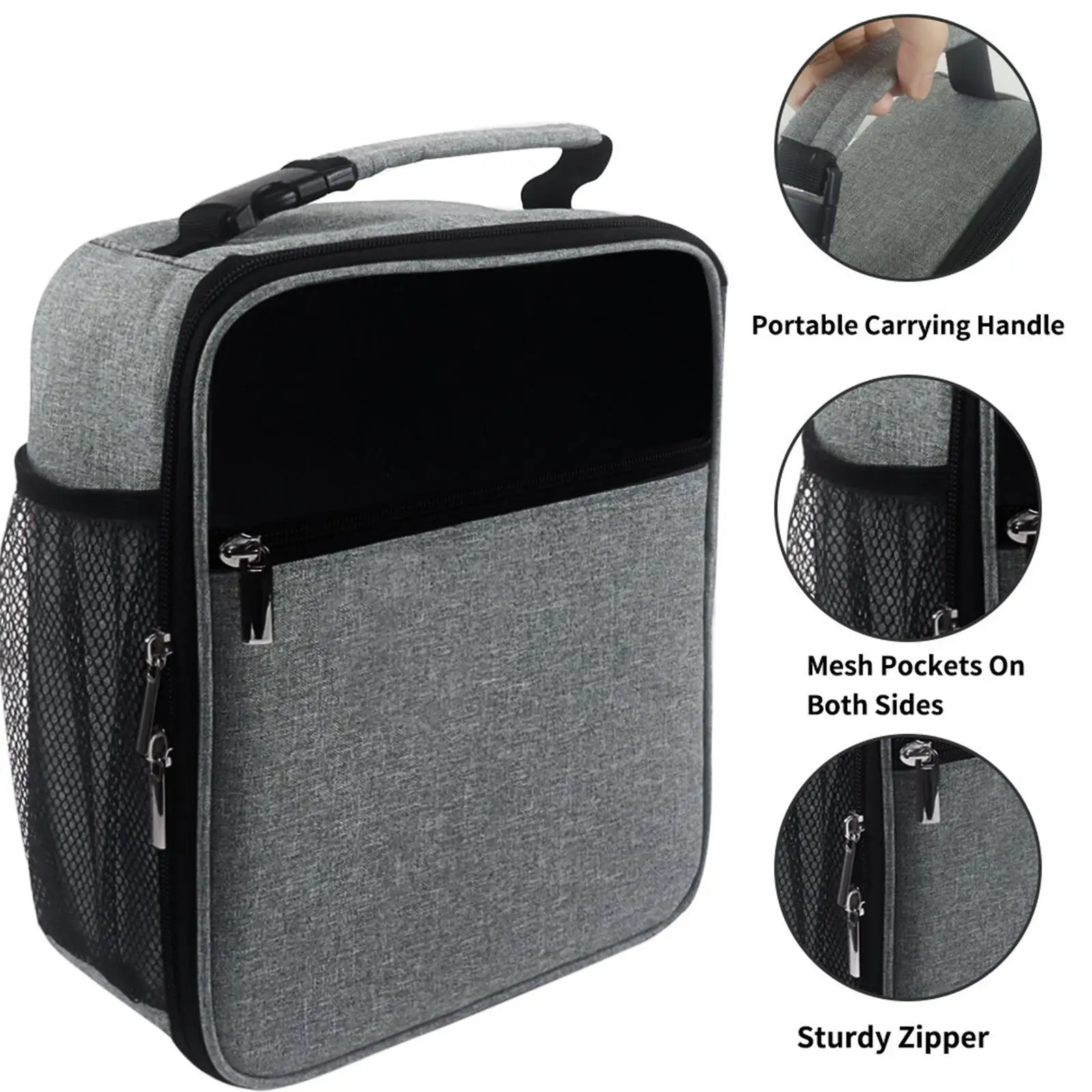 

Portable Insulated Mesh Pockets on Both Lunch Container Waterproof Durable Bag for Outdoor BBQ Fishing Car Office
