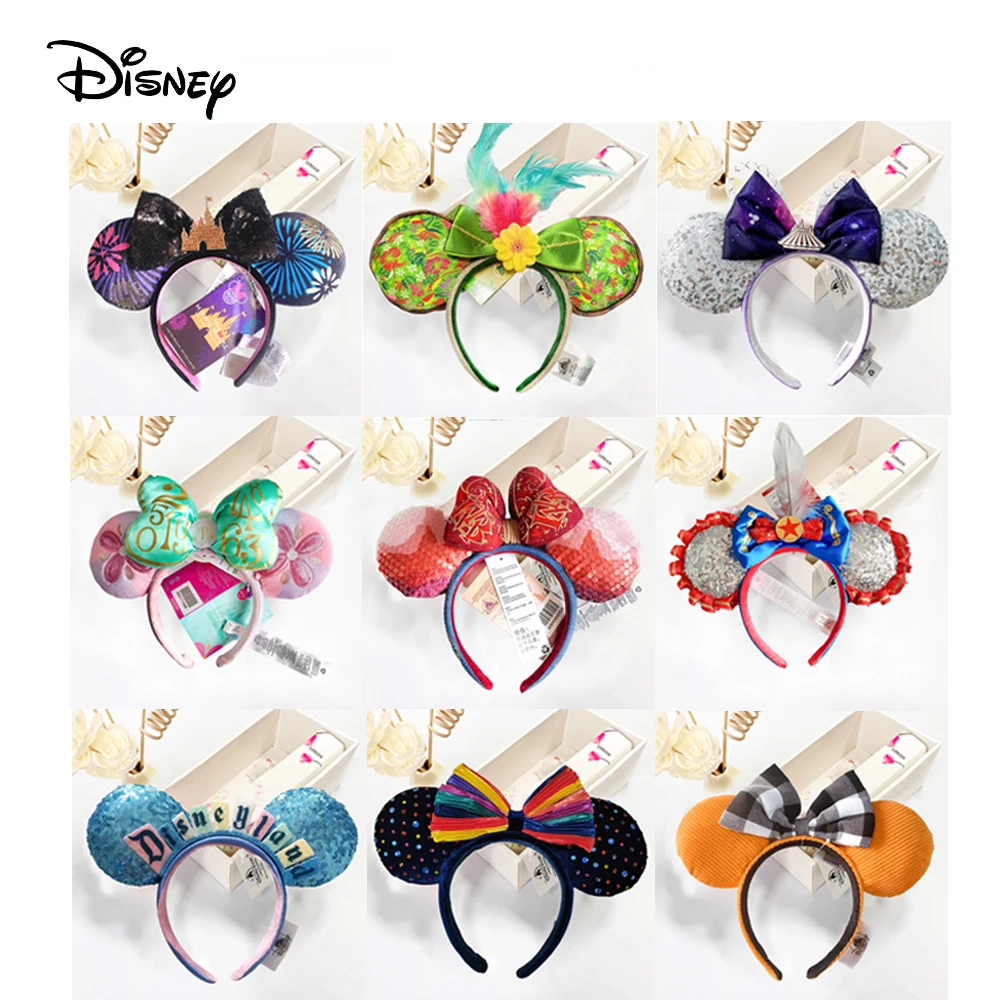 Disney Mickey Minnie Ear Headband Space Mountain headband Big Sequin Bow EARS COSTUME Headband Cosplay Plush Adult Kids Headband gingham print ear design kids headband