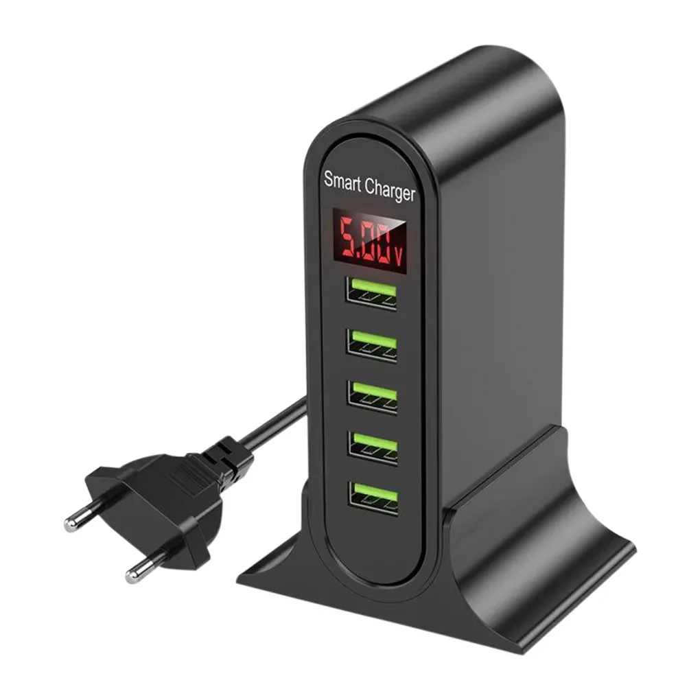 

5 Port USB Charger HUB Multi USB Charging Station Dock Desktop Wall Home LED Display Universal Chargers EU US UK Plug