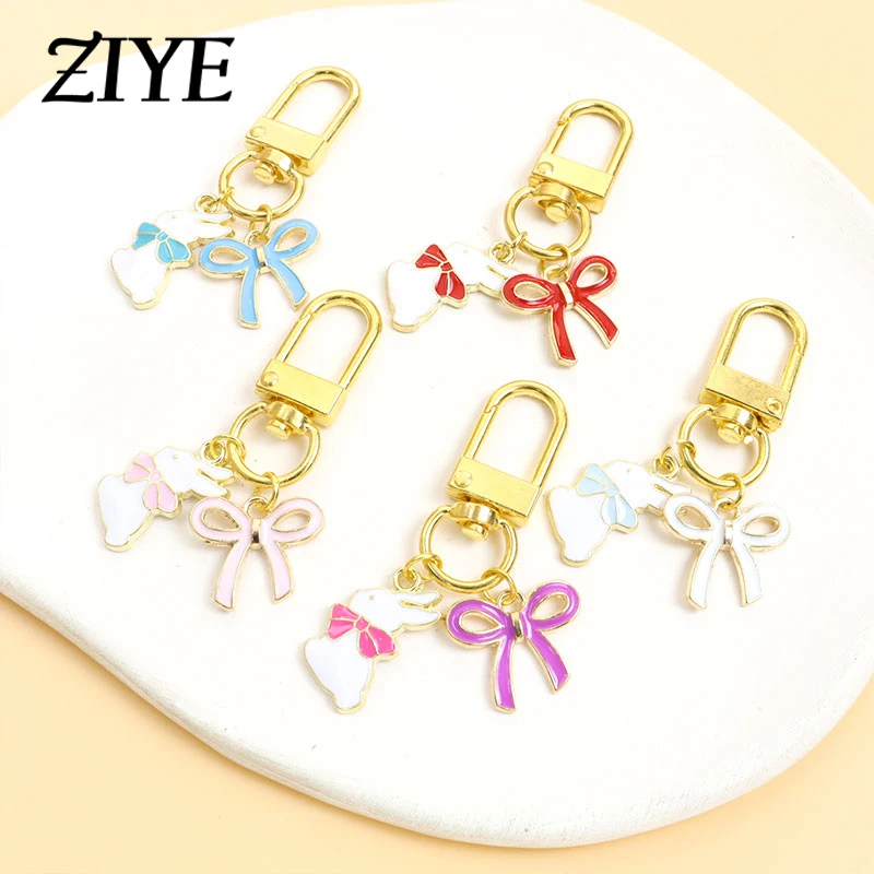 

Kawaii Enamel Keychains Bow-tie Bunny Key Rings Colorful Cartoon Rabbit Animal Drip Oil Key Chains for Teens Kids Birthday Gifts