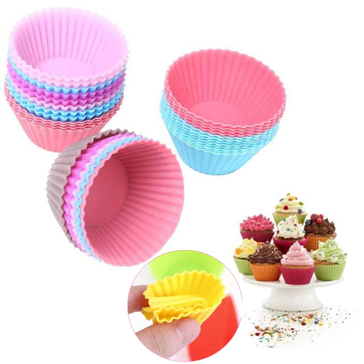 

12pcs Silicone Cupcake Mold DIY Baking Fondant Muffin Cake Decorating Liner Pudding Jelly Case