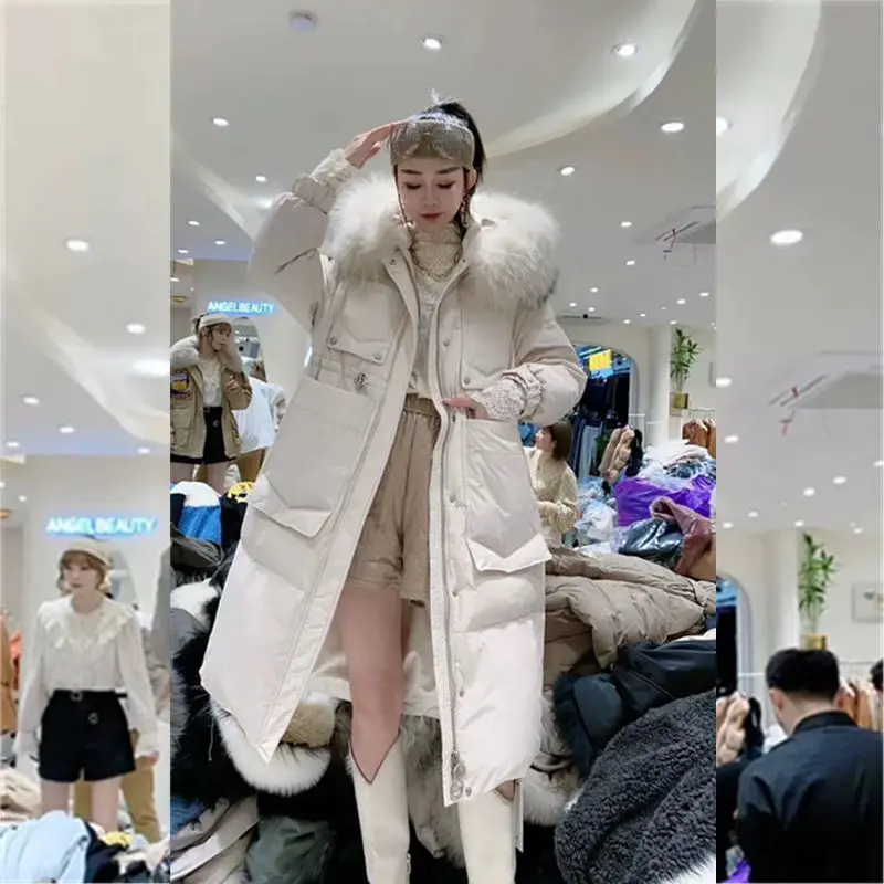 

Женский длинный пуховик, модное повседневное плотное пальто с подкладкой, однотонное зимнее пальто с капюшоном, свободные пуховики, женска...