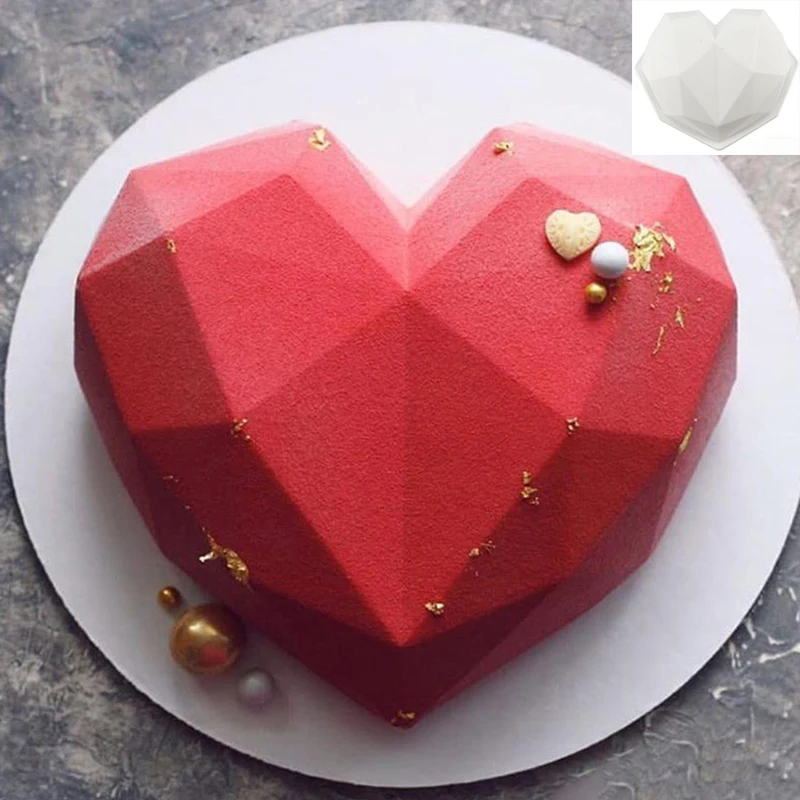 

2pc3D Diamond Heart Food Grade Mold Shaped Silicone Dessert Decorating Cakes Mould For Birthday Valentine's Day Chocolate Baking