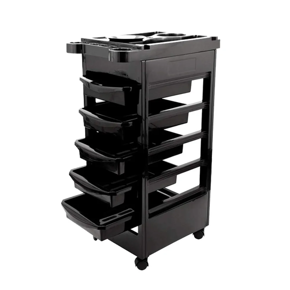 

Hairdressing Spa Hair Stylist Barber Cart 5 Tier Removable Portable Plastic Hairdresser Beauty Storage Trolley Black Hairdresser