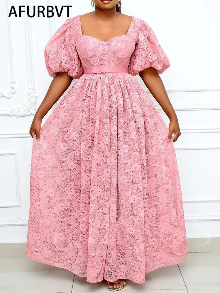 

Square Collar Summer Short Sleeve Lace Dress Hollow Casual Dress Women Party Dresses Ladies 2022 A Line Vestidos Robe With