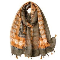 high quality women shawl fashion scarf floral wrap tassel scarves cotton lady pashmina stole bufanda muslim hijab 18090cm