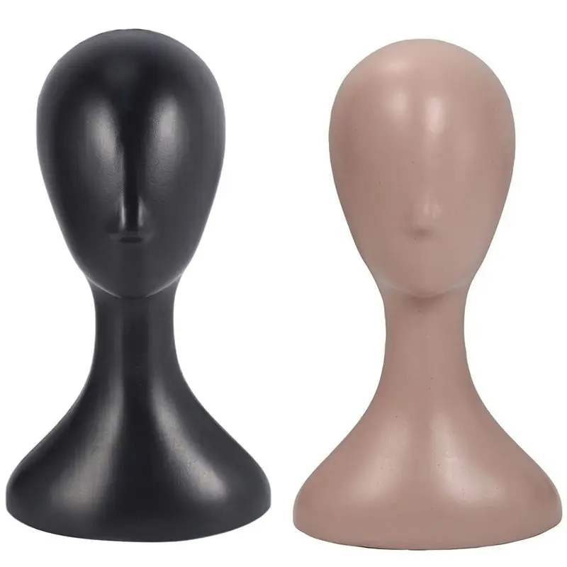 

2Pcs Lady High Plastic Head Wig Head Female Model Head - Natural & Black